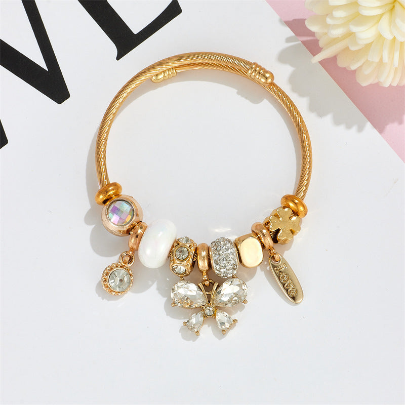 Wholesale Diamond Butterfly Stainless Steel Beaded Bracelet